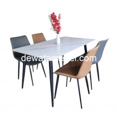 Meja Makan Set 4 Kursi - ACTIV VARENA DS 140 / White Marble - Grey - Brown